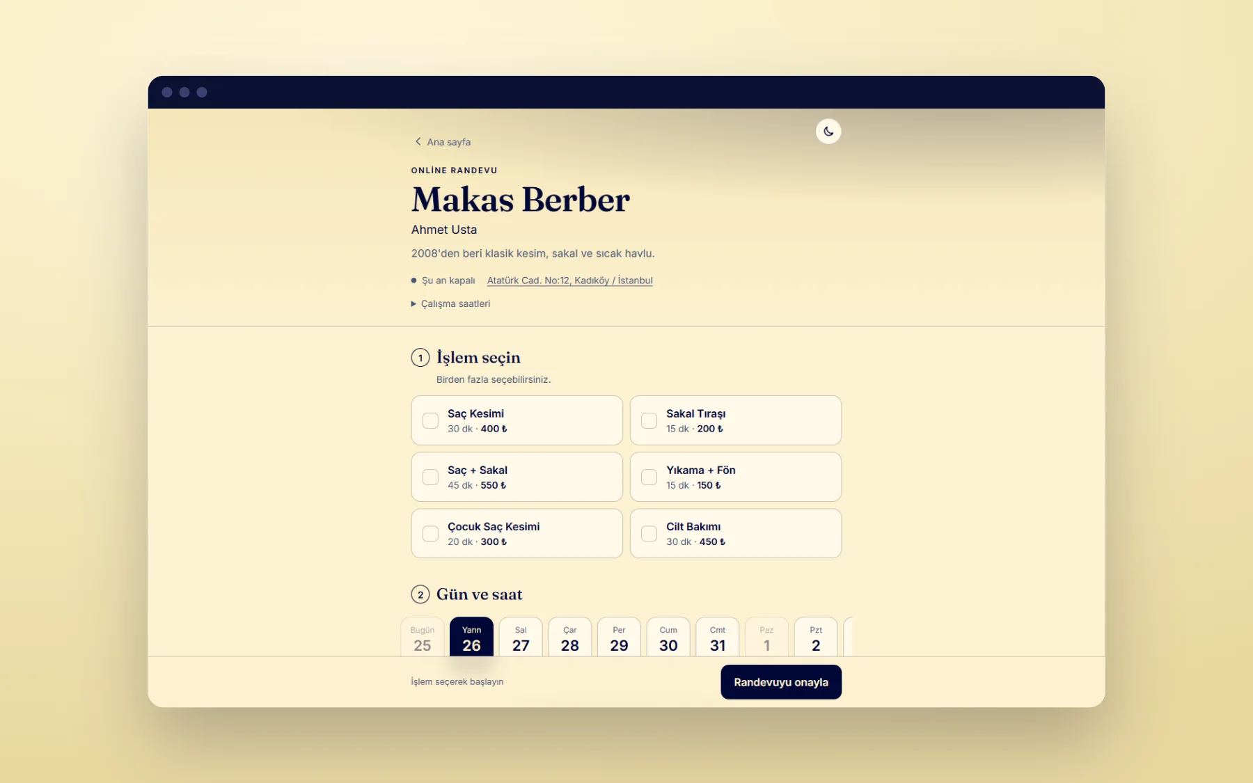 The customer site on desktop